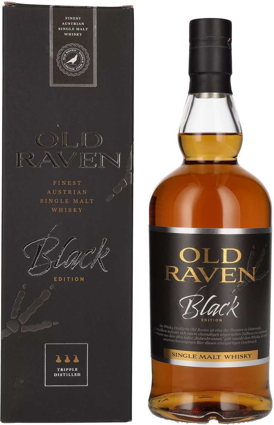 Old Raven Whisky Old Raven Triple Distilled Single Malt Whisky Black Edition Fasstärke 54% Vol. 0,7l in Geschenkbox