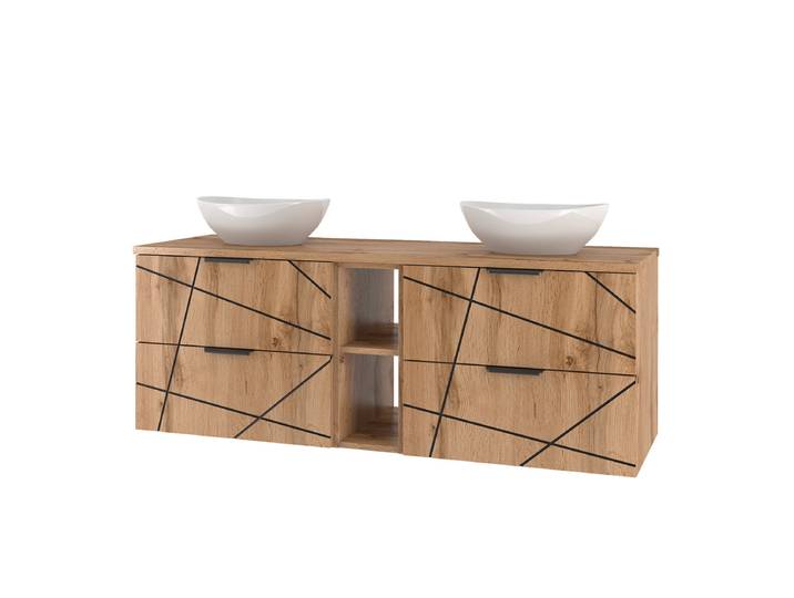 Meuble double vasque 140cm 2 niches Teren Bois