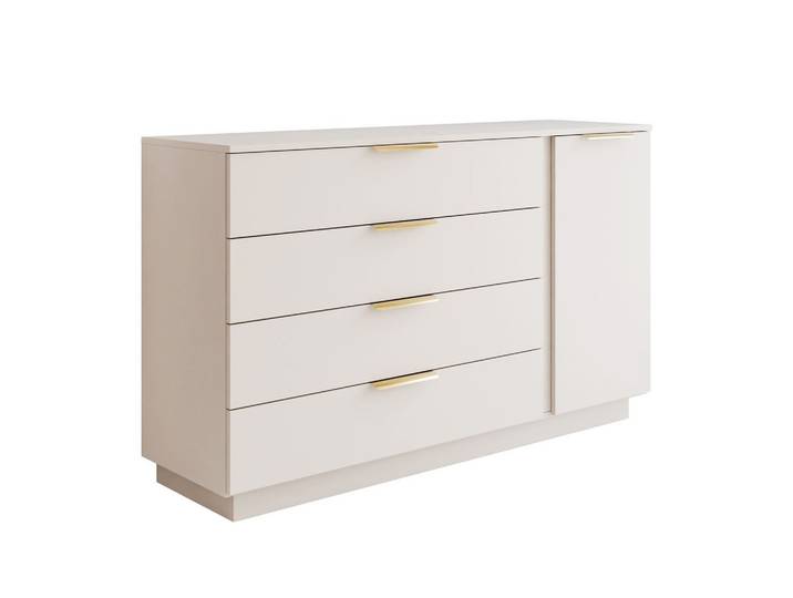 KOMMODE LINA KASCHMIR 1D4S mit LED-Beleuchtung auf Sockel Gold Chrom