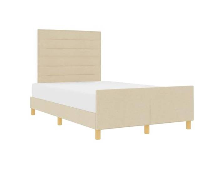 KKgypkn Bettgestell mit Kopfteil Stoff Creme 120x200 cm, Minimalistisches Plattformbett ohne Boxspringmatratze, Schaumfüllung für Komfort, inklusive Fußteil für Stabilität