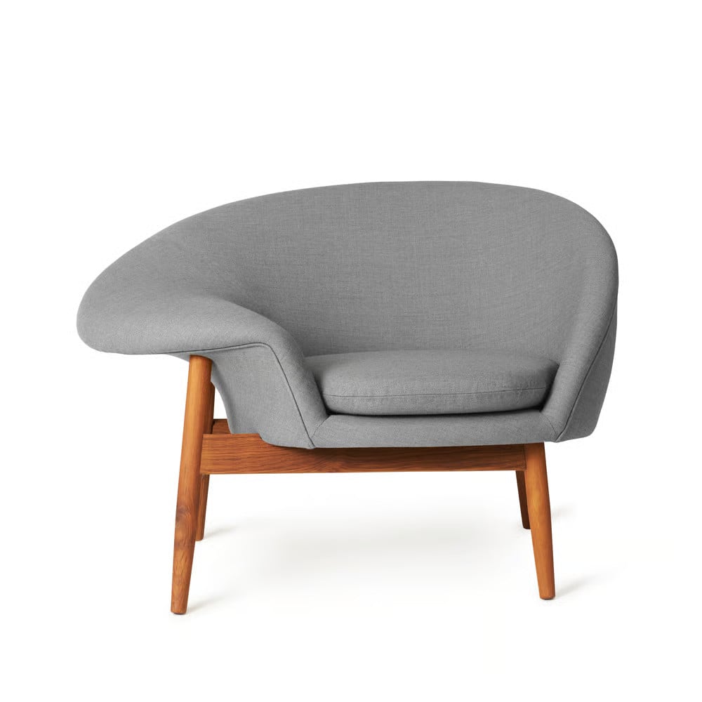 Warm Nordic Fried Egg Fauteuil - Grijs Melange - Canvas Stof - Geoliede Teakhouten Poten