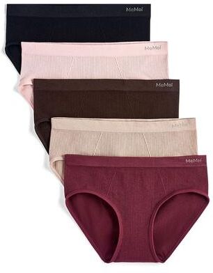 Plus Size Women's 5 Pair Women's Seamless Ribbed No-Show Tag-Free Briefs by MeMoi in Black Multi (Size 1X)