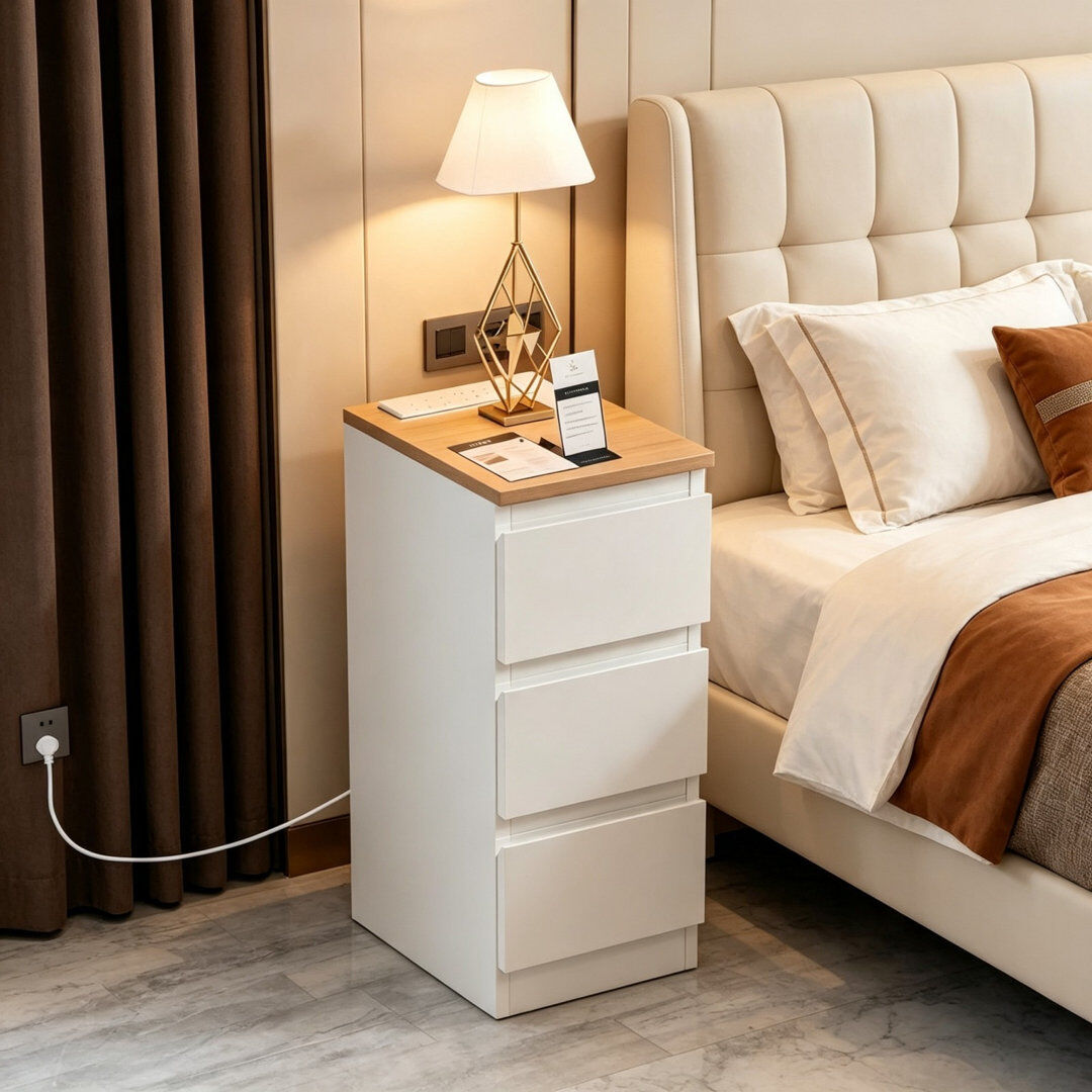Brayden Studio 25cm W Engineered Wood Bedside Table White 60cm H X 25cm W X 35cm D