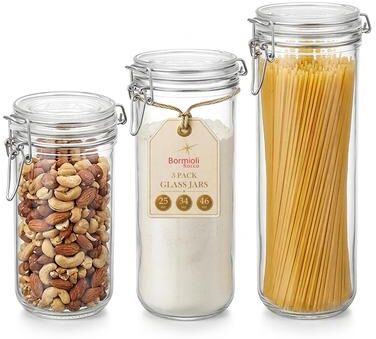 Bormioli Rocco Set of 3 Fido Cylinder Jars - Clear - 25.25 oz, 33.75 oz, 46 oz