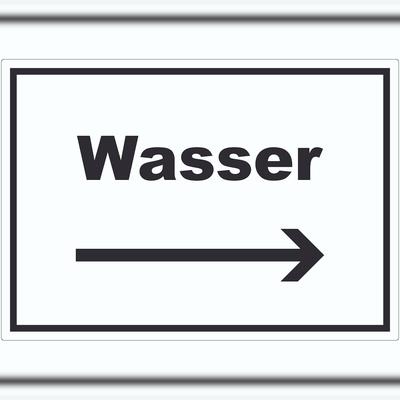 HB-Druck Wasser Aufkleber mit Text und Richtungspfeil rechts Anschluss waagerecht A6 (105x148mm)
