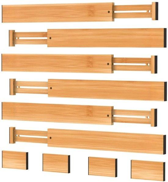 Famanu Verstelbare Bamboe Ladeverdelers - 10 stuks - Organizer voor keuken, badkamer, slaapkamer en kantoor