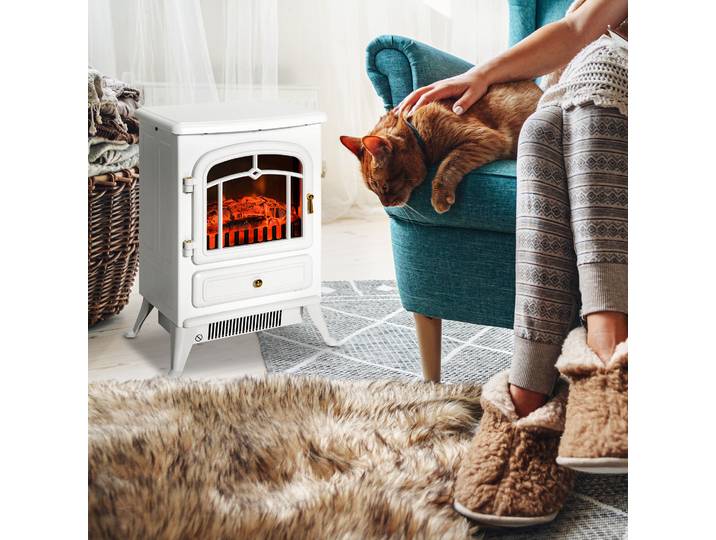 HOMCOM Cheminée électrique à Effet de Flamme poêle Style rétro Thermostat 950-1850 W Anti surchauffe blanc