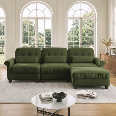 Unbranded "98"" Chenille 3-Seater Modular Sofa, Rolled Arms and Tufted Back Couch with Lumbar Pillows"
