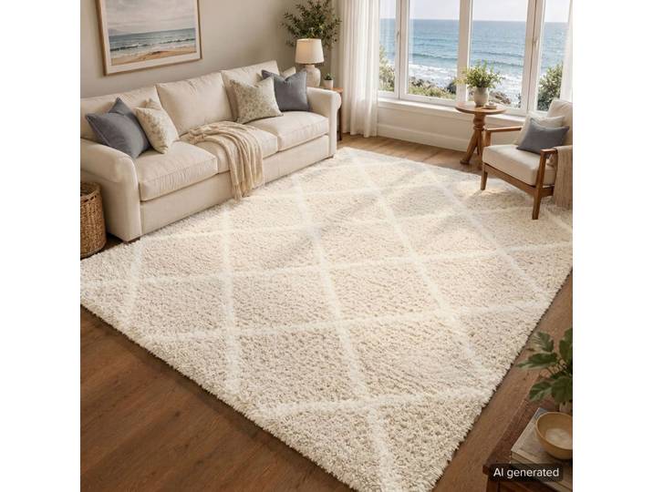 Tapis shaggy scandinave bohème blanc/beige 160x220