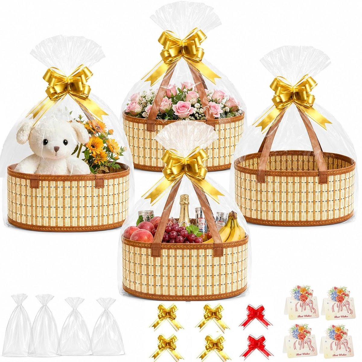 Set van 4 lege bamboe geschenkmanden met accessoires van Omgoods
