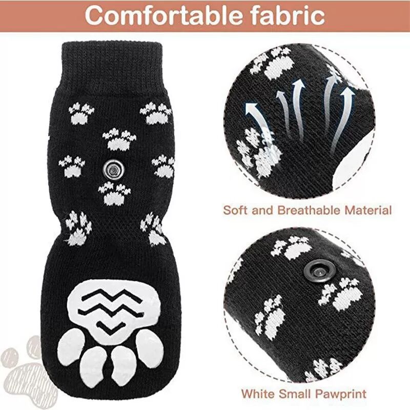 INF Haustier Socken Pfotenschutz Kompatibel mit Hunde, Rutschfest, Wasserdicht, Verhindert Abrutschen, 4 Stück Schwarz S