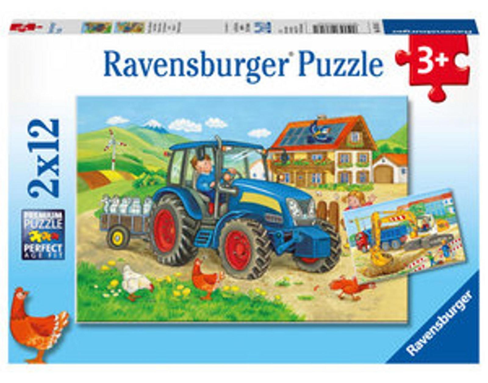 Ravensburger 2 x 12-delige kinderpuzzel Bouwplaats en boerderij