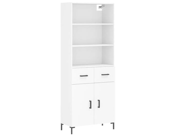 Fisinber Highboard Weiß 69,5x34x180 cm Holzwerkstoff Schrank Metallfüße Stilvoller Mehrzweckschrank für Wohnzimmer und Flur: viel Stauraum hinter Türen und Stabilität durch robuste Metallfüße.