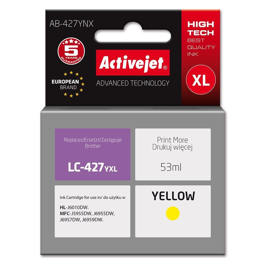 Activejet AB-427YNX Tinte für Brother-Drucker Ersatz für Brother LC-427YXL Supreme 53 ml gelb (Y) (AB-427YNX)