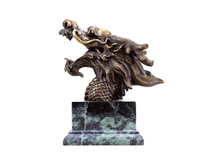 Kunst & Ambiente - Chinesischer Drachenkopf aus Bronze - Drache Lóng - signiert Martin Klein - Bronzefigur Drache - Asiatika Skulptur - China Drachen Kaufen