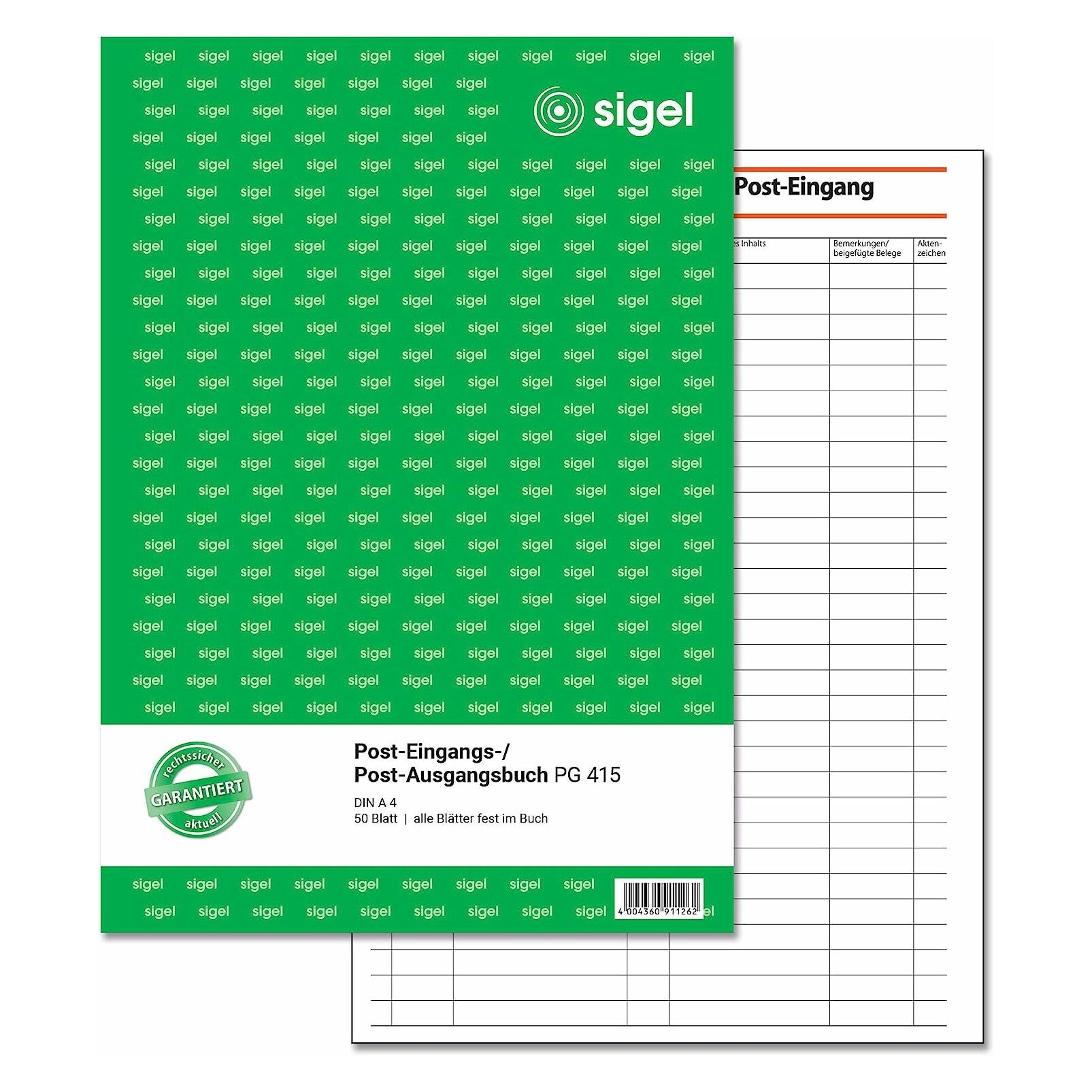 Sigel Post-Eingangs-/ Ausgangsbuch (A4, Liniert, Harter Einband) (PG415)
