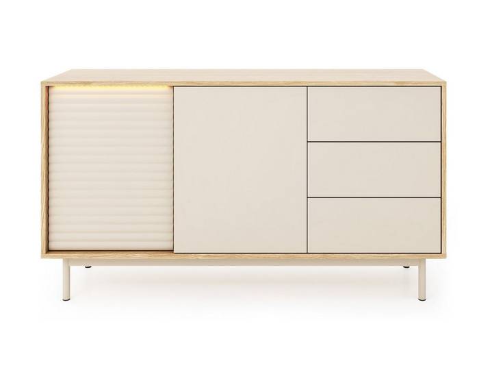 Deine Möbel 24 Kommode TOGY 03 140cm breit mit LED-Beleuchtung (Wohnzimmer-Set, 1 St., Teil einer modernen Wohnzimmermöbel-Kollektion), integrierte LED-Beleuchtung, geriffelte Fronten