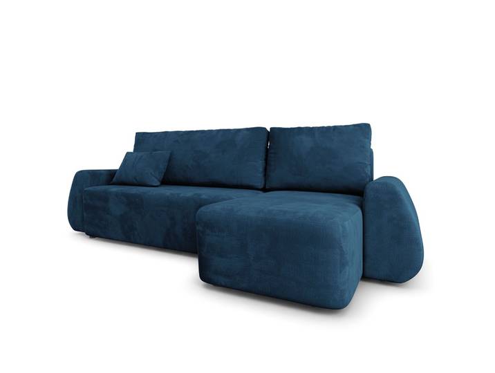 ECKSOFA GALVIS Blau Velours-Stoff mit Schlaffunktion