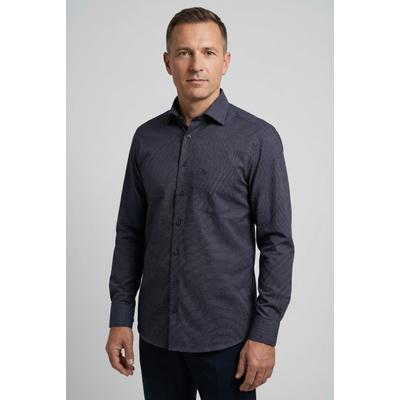 Businesshemd OLYMP "Luxor modern fit", Herren, Gr. 45, N-Gr, blau (marine), Web, Obermaterial: 100% Baumwolle, 2-Knopf-Manschette, Hemden, ganz feine Struktur