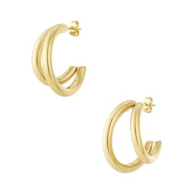 Paar Creolen ADELIA´S "Ohrringe Creolen aus Edelstahl mit doppelter Form", Damen, Gr. Damen, Edelstahl, gold (goldfarben), Ohrringe, Modisch gestalteter Modeschmuck mit doppelter Creolenform