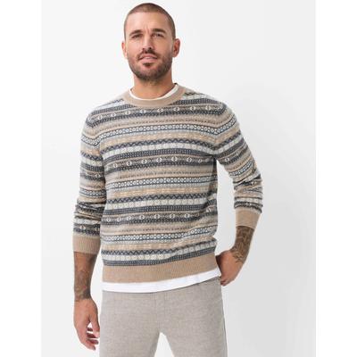 Rundhalspullover BRAX "Style RICK", Herren, Gr. L (52), beige (braun), Strick, 80% Wolle, 20% Polyamid, Rundhals, Pullover Rundhalspullover