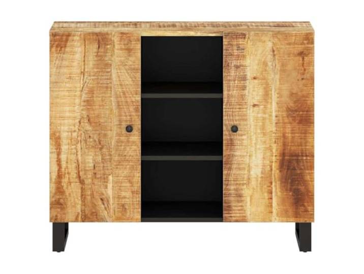 KTHLBRH Sideboard 2 Türen 90 x 33 x 75 cm Massivholz Mangoholz 7 Fächer, Beine aus Eisen, großer Stauraum, robuste Tischplatte