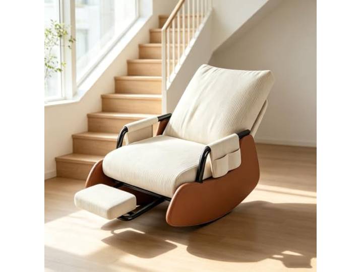 LCNDKF Gemütlicher Schaukelsessel mit Praktischer Seitentasche Bequemer Schaukelsessel mit 60cm breiter Sitzfläche und platzsparender Beinauflage fürs Wohnzimmer.