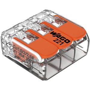 Wago Verbindungsklemme Compact, 221-613/995-008, 3 Leiter, 6mm², mit Hebel, 8 Stück