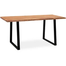 SCHREIBTISCH Massivholz Baumkante Handgefertigt Akazie TARN, Goldbraun-Schwarz 200x100x76 cm