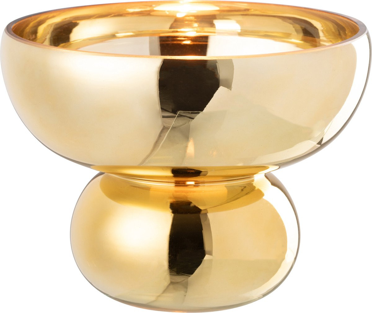 J-Line Windlicht op voet afgerond - Glas - Goud - Ø 23 cm