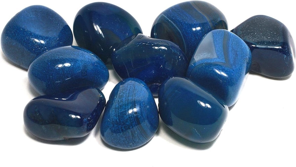 Blauwe Agaat Trommelsteen - Glad Gepolijste Genezende Steen - 20-25 mm - Blauw