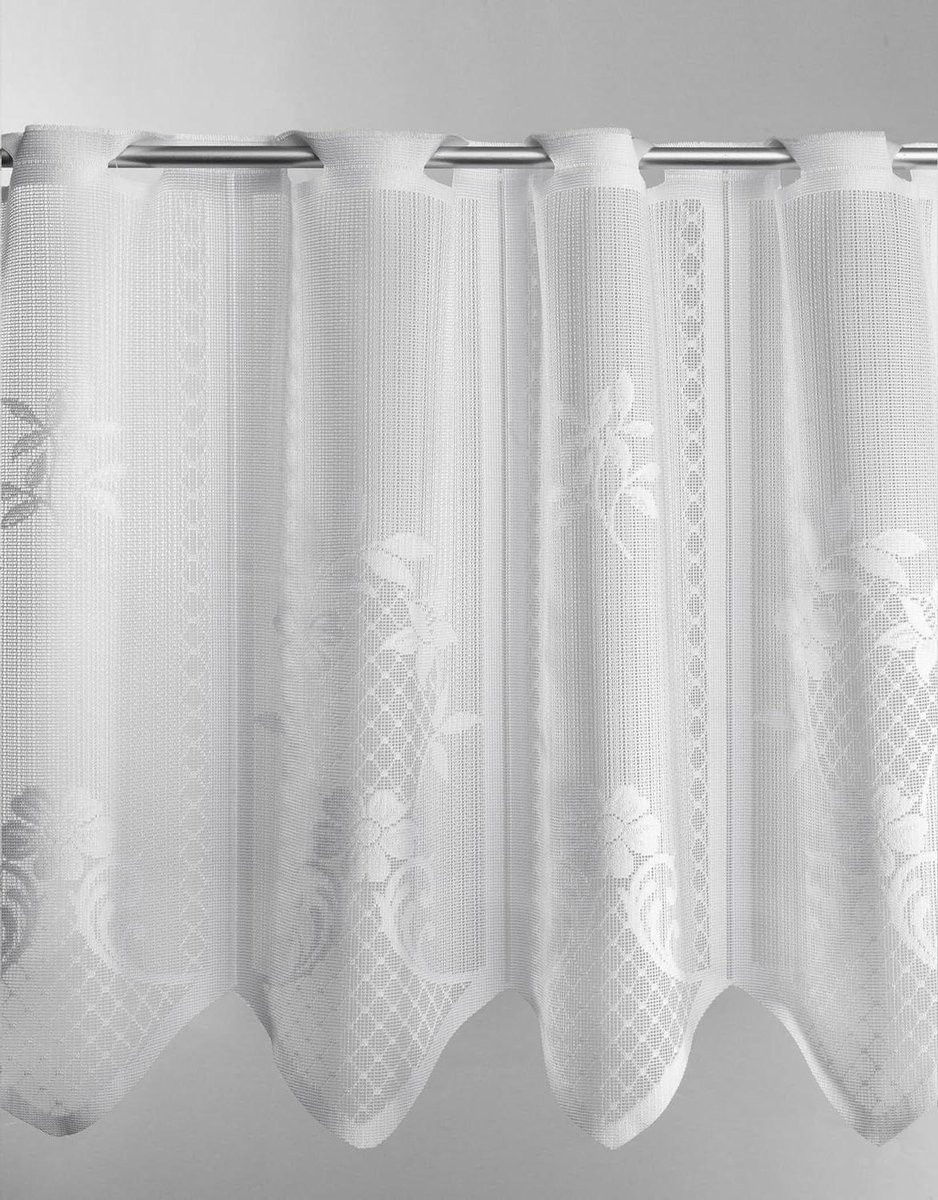 Wit Vitrage Bistro Gordijn met Bloemen Jacquard Decoratie - 45 x 270 cm