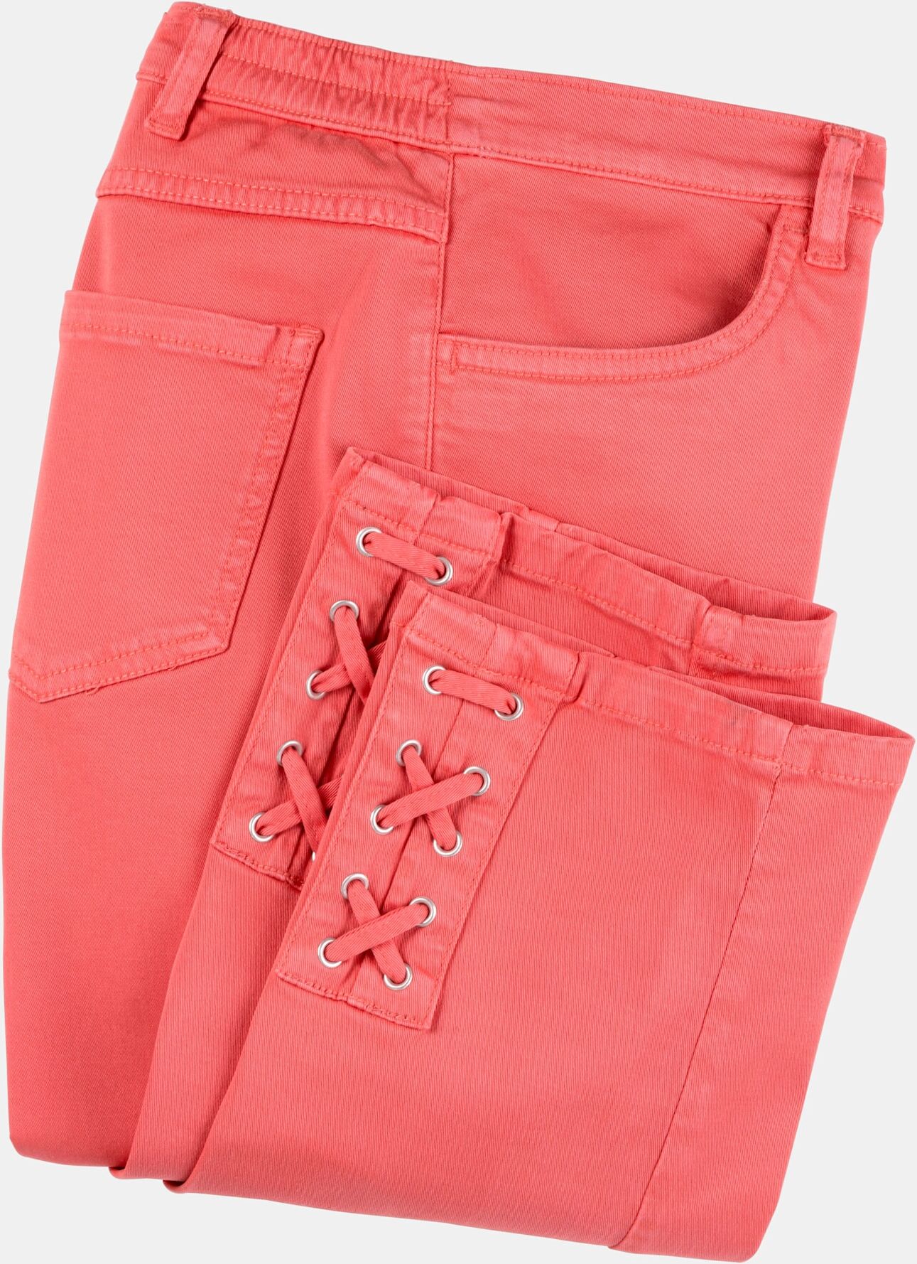 Sieh An! Caprijeans SIEH AN "3/4-Jeans 3/4-Jeans mit Zier-Schnürungen", Damen, Gr. 38, N-Gr, rosa (koralle), Denim/Jeans;Twill, , Sportlich, Jeans Caprijeans