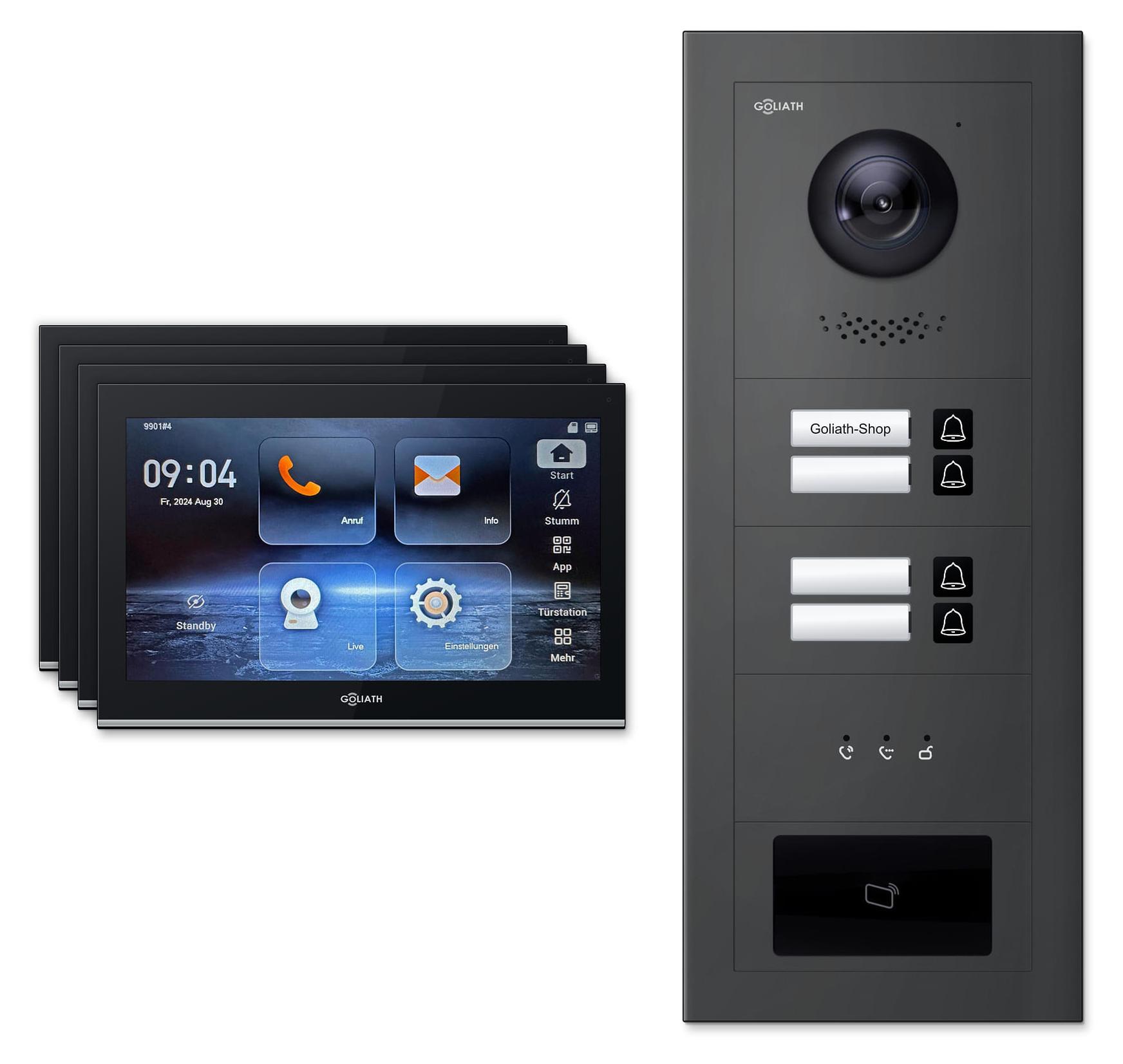 Goliath Premium IP GL-IPH410A.2 Video-Türsprechanlage, 4 Familien, 4× 10 Zoll Schwarz, Anthrazit, Unterputz