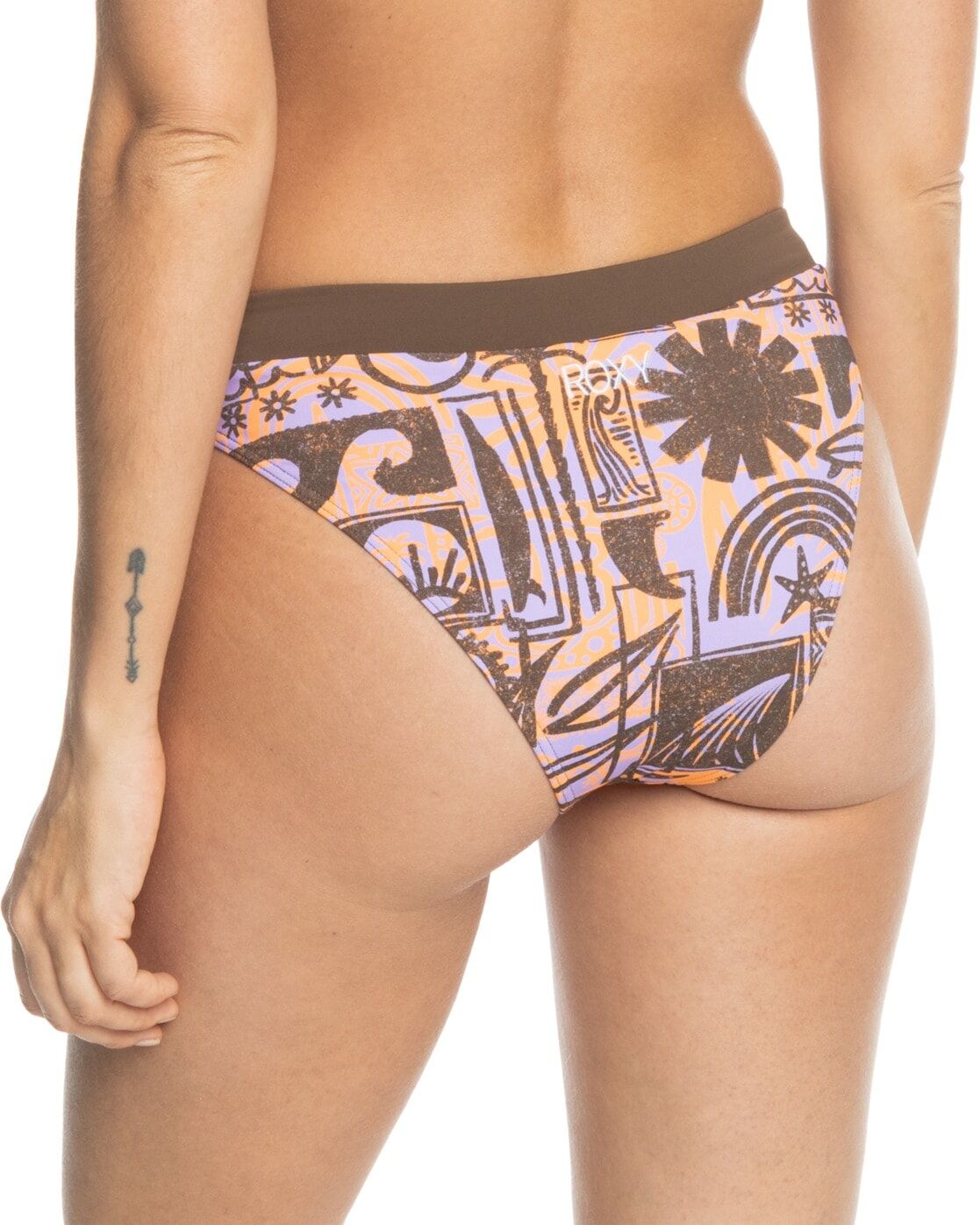 Bikini-Hose ROXY "Throw Back", Damen, Gr. S, braun (rain drum fibi), Obermaterial:87% Nylon, 13% Elasthan., Badehosen Bikini-Hose rain drum fibi S