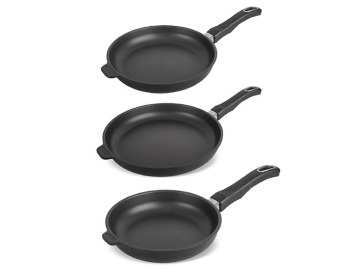 3er-Set Original Gundel Bratpfannen INDUKTION, Ø 20, 24, 28 cm, PFOA-frei, Akku-Therm Boden, abnehmbare Griffe inklusive, Pfannenset