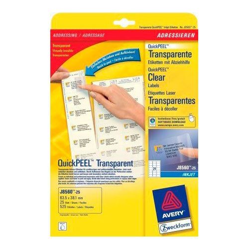 AVERY Zweckform Transparente Adress-Etiketten, 63,5 x 38,1mm Inkjet 525