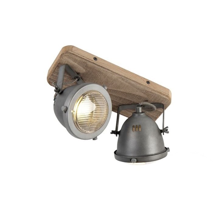 Emado Industriële Smart Spot Grijs met Hout inclusief 2 WiFi GU10 LED spots