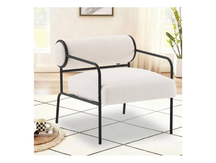 LuxusKollektion Loungesessel Sessel Loungesessel Teddy Lammwolle Armlehne Wohnzimmer Weiß
