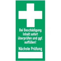 Aufkleber Prüfsiegel für Erste-Hilfe-Einrichtung, Papier selbstk, 18x37 mm, 10 Stück/Bogen