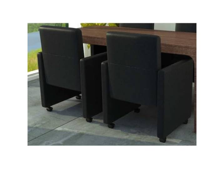 Esszimmerstühle 2 Stück Schwarz Kunstleder mit Rollen Modernes Design Max. 110 kg belastbar, pflegeleichte Oberfläche, flexible Rollen, vielseitig einsetzbar