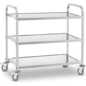 Royal-Catering Servierwagen RCSW-3, silber, aus Edelstahl, 3 Etagen, mit Feststellbremse, 56 x 98 x 100 cm