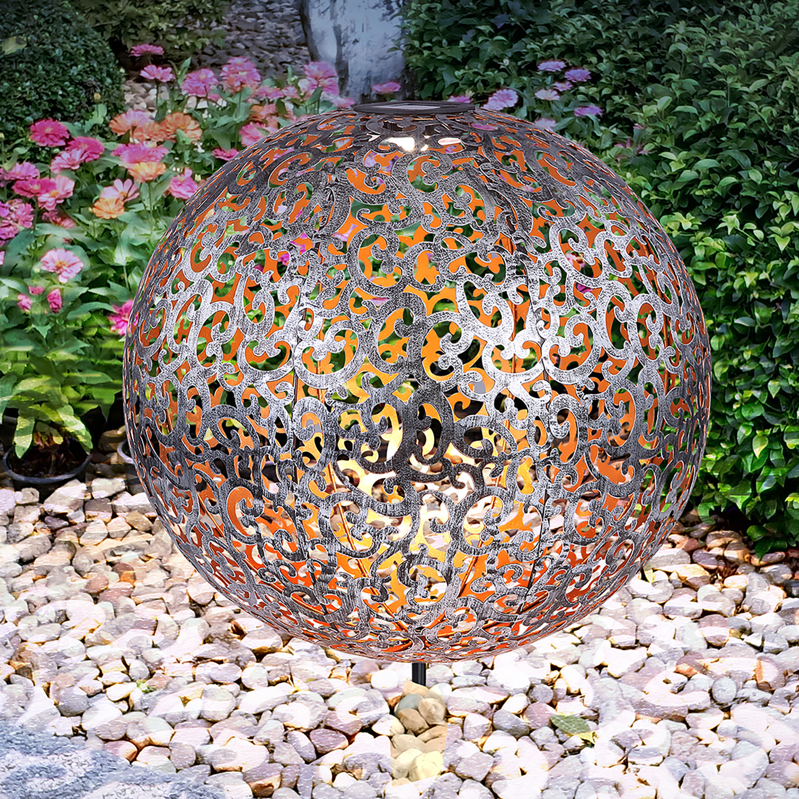 home24 Solarlamp Tafellamp Modern Bruin/Zilver Ø 40 cm