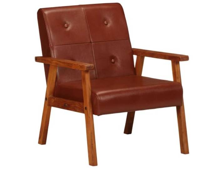 GHVBNMF Sessel Braun Echtleder mit Akazienholz 61x70x74 cm Bequemer Polstersessel mit Knopfheftung für Schlafzimmer und Wohnzimmer. Stabile Holzkonstruktion bis 110 kg belastbar.