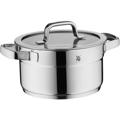 Kochtopf WMF "Compact Cuisine", silber (edelstahl), B:21,5cm H:16cm L:28,25cm Ø:20cm, Töpfe, Kochtopf, wärmeduzierende Hohlgriffe, Innenskalierung, Schüttrand