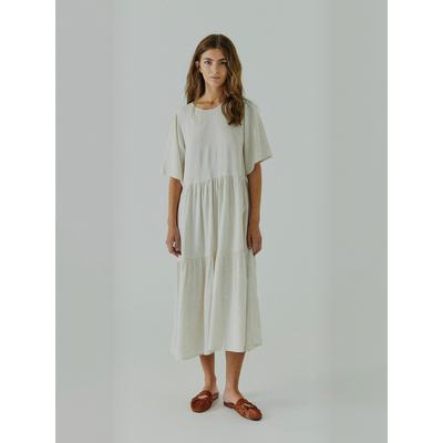 Maxikleid NORR "NORR Dress Linne", Damen, Gr. 34, beige, Obermaterial: 70% Viskose, 30% Leinen, Kleider Maxikleid