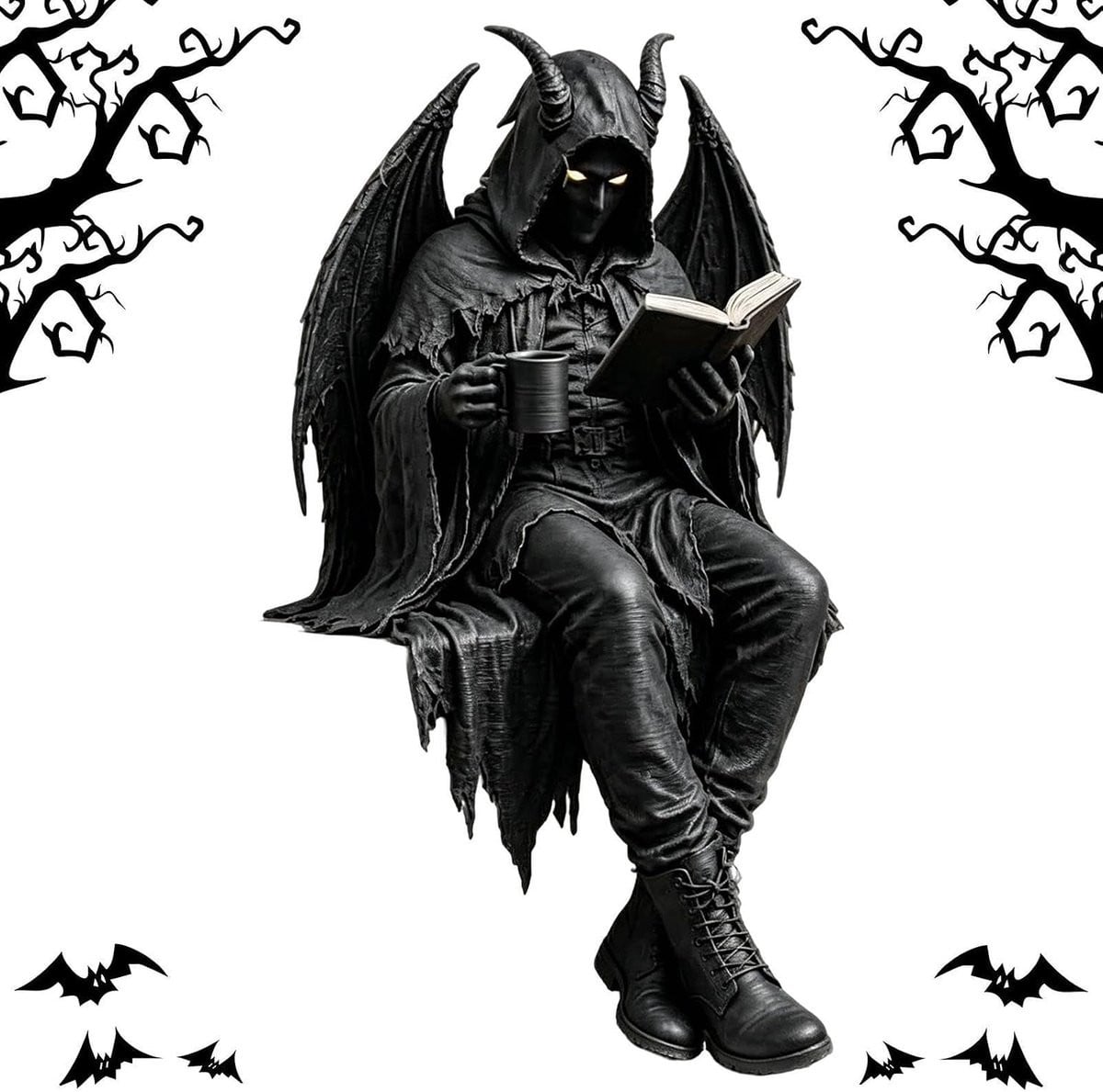 Monnikenfiguur Hars - Gothic Beeld voor Boekenplank Decoratie - Zwart - B/D/H: 12 x 8 x 8 cm
