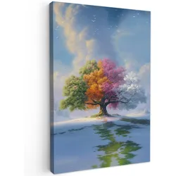 LEINWANDBILD Baum - Jahreszeiten - Winter - Landschaft Deko XXL 80x120 cm