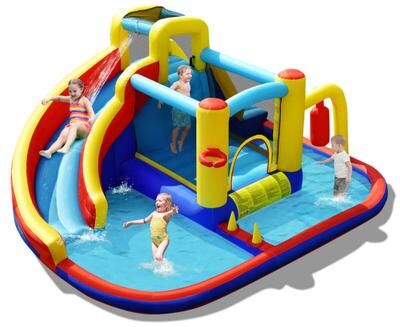 Costway 7-in-1 Inflatable Water Slide Bounce Castle with Splash Pool and Climbing Wall without Blower