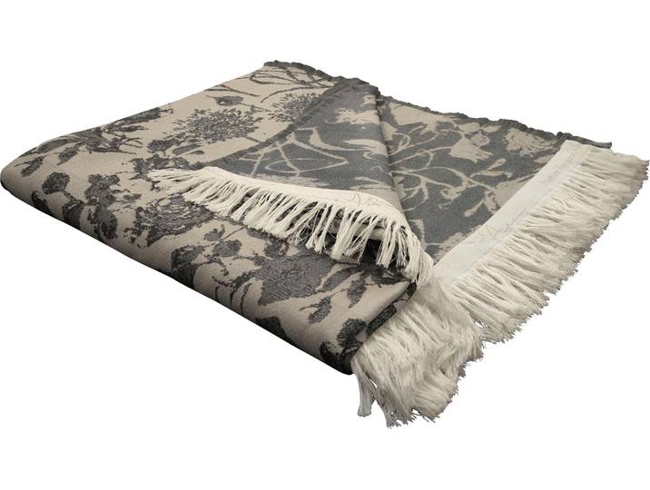 Wohndecke ADAM Flower Cuvée , grau (taupe), B:145cm L:190cm, Baumwolle, Wohndecken, Wohndecke, im floralem Design, Kuscheldecke